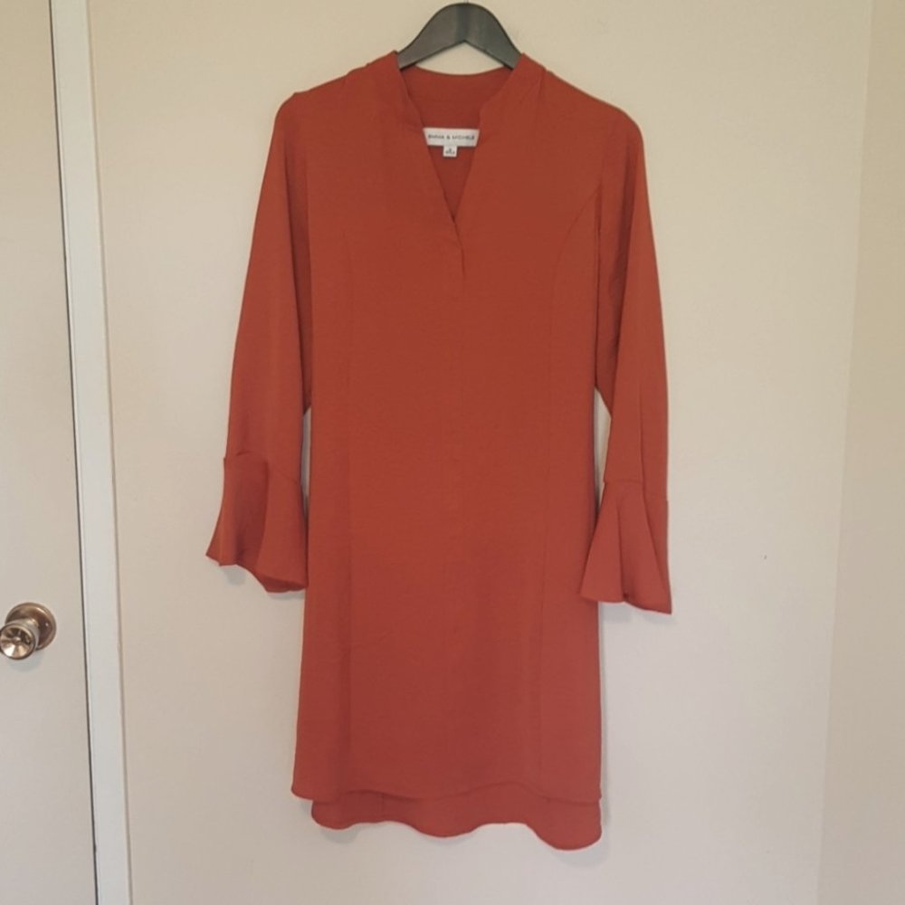 Emma & Michele rust orange bell flare sleeve midi dress